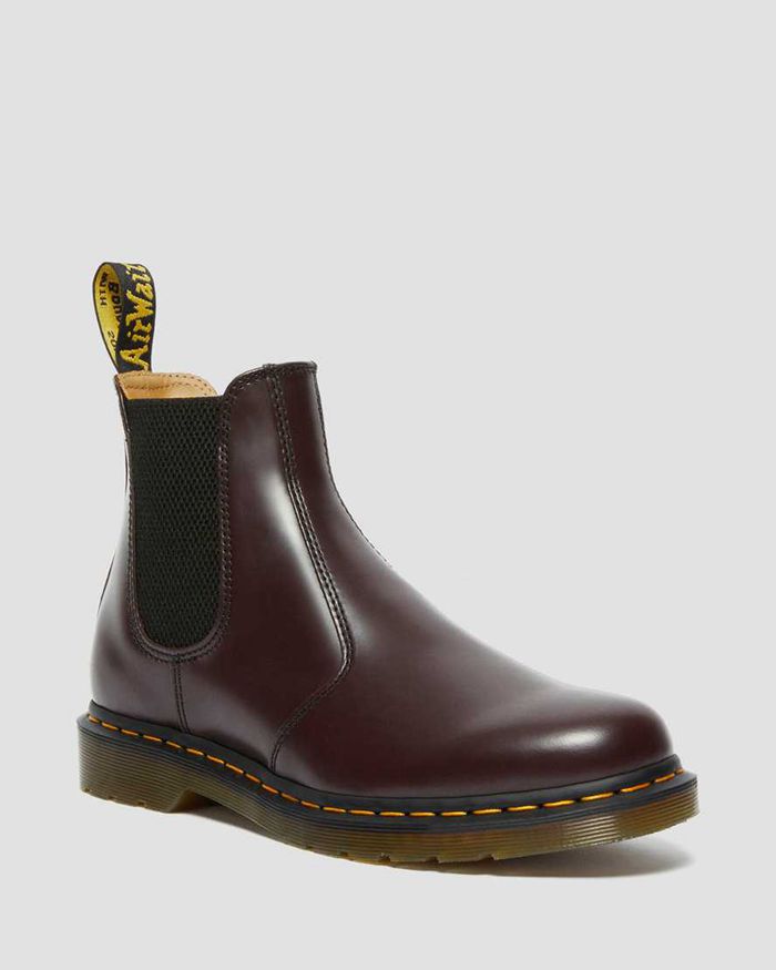 Dr Martens Chelsea Boots Dame Burgunder 2976 Yellow Stitch Smooth Læder 5360VYMRO